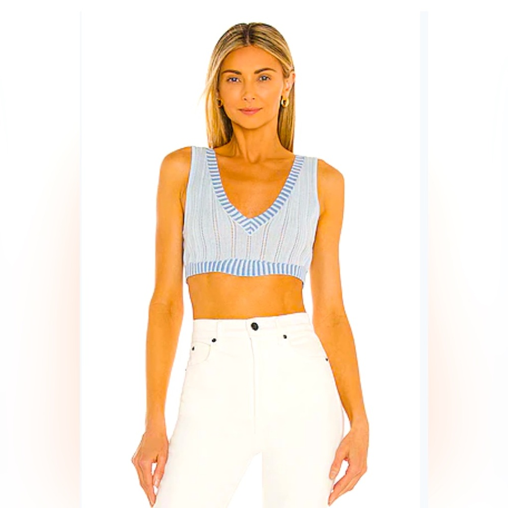 For Love & Lemons Rhea Pointelle Crop Tank in Light Blue NWT L